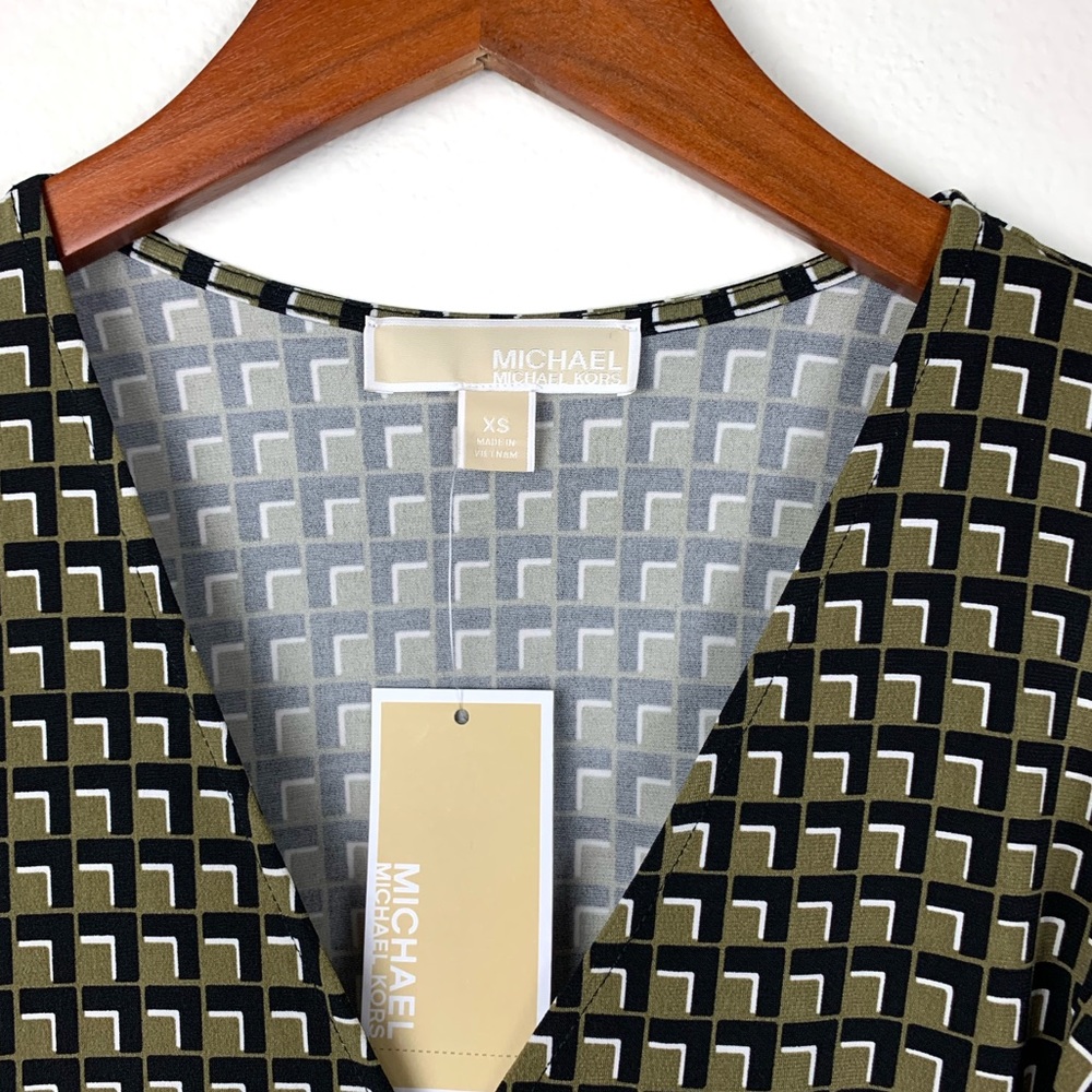 Michael Kors Olive and Black Wrap Buckle Top - Picture 3 of 4